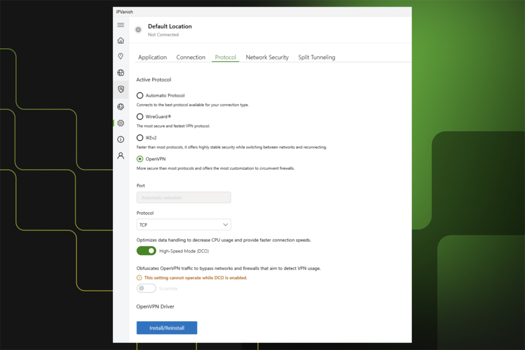 Screenshot of High-Speed Mode, which enables OpenVPN DCO in the silverbackvpn Windows app